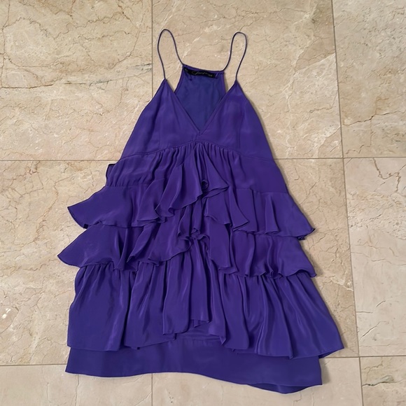 Patterson J Kincaid Purple Ruffled Mini Dress 100% Silk - Picture 2 of 5